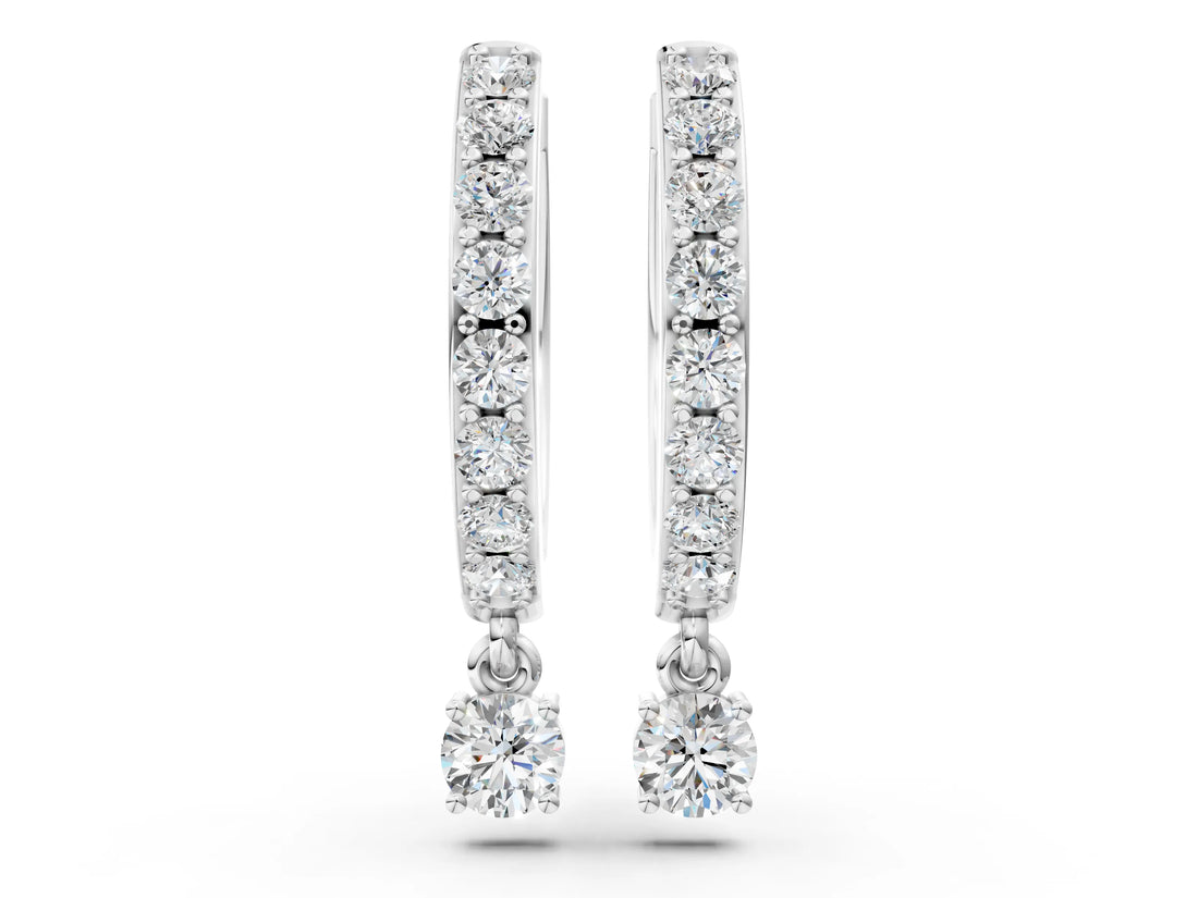 Silver 0.31 Carat E VS Round Diamond Pavé Hoop Earrings with Drop Accent