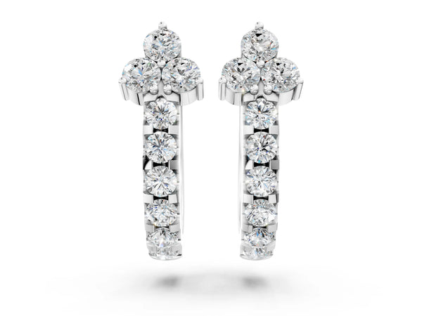 Platinum Round Cut Diamond Pavé Huggie Hoop Earrings