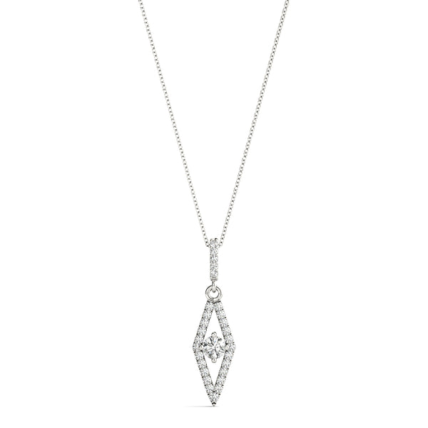 Silver Round Cut Diamond Pavé Marquise Pendant