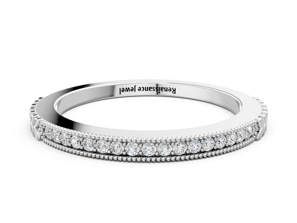 Platinum Round Cut Diamond Pavé Set Milgrain Edge Eternity Band