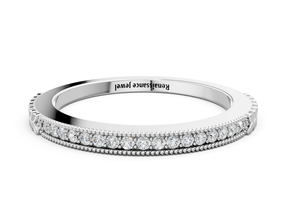 White gold Round Cut Diamond Pavé Set Milgrain Edge Eternity Band_23