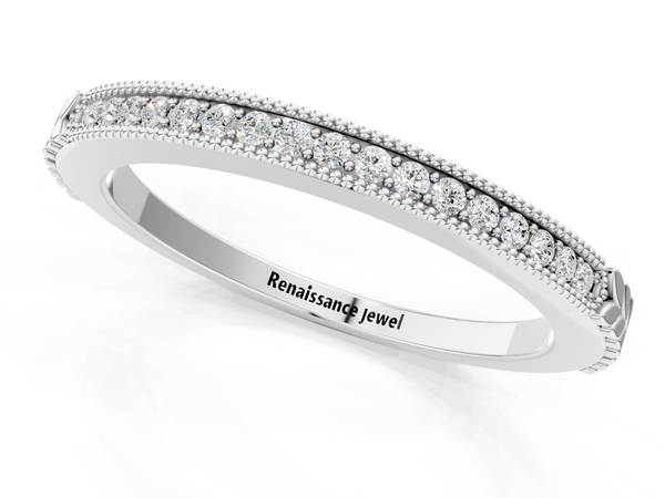 Platinum Round Cut Diamond Pavé Set Milgrain Edge Eternity Band
