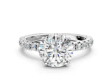 White gold Round Cut Diamond Pavé Solitaire Engagement Ring with Four-Prong Setting_151