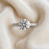 14K White Gold 2.01 Carat E VS1 Round Diamond Pavé Solitaire Engagement Ring with Four-Prong Setting