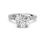 White gold Round Cut Diamond Pavé Solitaire Ring with Round Band and Prong Setting_16