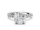 White gold Round Cut Diamond Pavé Solitaire Ring with Round Band and Prong Setting_40