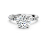 White gold Round Cut Diamond Pave Band Solitaire Ring with Four-Prong Setting_146