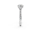 White gold Round Cut Diamond Pave Band Solitaire Ring with Four-Prong Setting_160