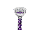 White gold Round Cut Diamond Pave Band Solitaire Ring with Round with Amethyst side stone and Prong Setting_14