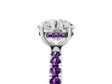 White gold Round Cut Diamond Pave Band Solitaire Ring with Round with Amethyst side stone and Prong Setting_24