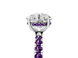 White gold Round Cut Diamond Pave Band Solitaire Ring with Round with Amethyst side stone and Prong Setting_5