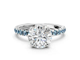 White gold Round Cut Diamond Pave Band Solitaire Ring with Round with Aquamarine side stone and Prong Setting_210