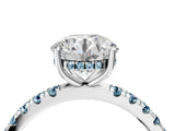 White gold Round Cut Diamond Pave Band Solitaire Ring with Round with Aquamarine side stone and Prong Setting_4