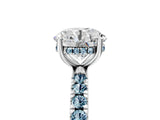 White gold Round Cut Diamond Pave Band Solitaire Ring with Round with Aquamarine side stone and Prong Setting_5