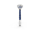 White gold Round Cut Diamond Pave Band Solitaire Ring with Round with Blue Sapphire side stone and Prong Setting_13