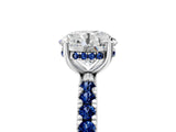 White gold Round Cut Diamond Pave Band Solitaire Ring with Round with Blue Sapphire side stone and Prong Setting_16