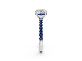 White gold Round Cut Diamond Pave Band Solitaire Ring with Round with Blue Sapphire side stone and Prong Setting_2