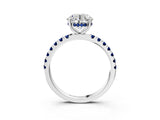 White gold Round Cut Diamond Pave Band Solitaire Ring with Round with Blue Sapphire side stone and Prong Setting_3