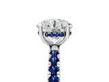 White gold Round Cut Diamond Pave Band Solitaire Ring with Round with Blue Sapphire side stone and Prong Setting_5
