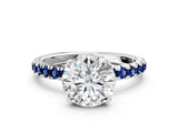 White gold Round Cut Diamond Pave Band Solitaire Ring with Round with Blue Sapphire side stone and Prong Setting_6