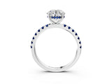 White gold Round Cut Diamond Pave Band Solitaire Ring with Round with Blue Sapphire side stone and Prong Setting_9