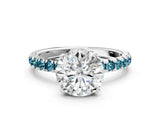 White gold Round Cut Diamond Pave Band Solitaire Ring with Round with Blue Topaz side stone and Prong Setting_18