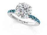 White gold Round Cut Diamond Pave Band Solitaire Ring with Round with Blue Topaz side stone and Prong Setting_1