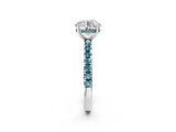 White gold Round Cut Diamond Pave Band Solitaire Ring with Round with Blue Topaz side stone and Prong Setting_2