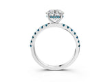 White gold Round Cut Diamond Pave Band Solitaire Ring with Round with Blue Topaz side stone and Prong Setting_3