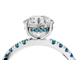 White gold Round Cut Diamond Pave Band Solitaire Ring with Round with Blue Topaz side stone and Prong Setting_4