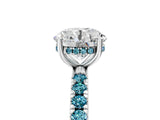 White gold Round Cut Diamond Pave Band Solitaire Ring with Round with Blue Topaz side stone and Prong Setting_5