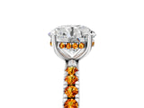 White gold Round Cut Diamond Pave Band Solitaire Ring with Round with Citrine side stone and Prong Setting_11
