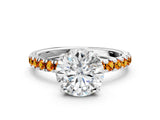 White gold Round Cut Diamond Pave Band Solitaire Ring with Round with Citrine side stone and Prong Setting_150