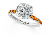 White gold Round Cut Diamond Pave Band Solitaire Ring with Round with Citrine side stone and Prong Setting_1