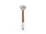 White gold Round Cut Diamond Pave Band Solitaire Ring with Round with Citrine side stone and Prong Setting_2