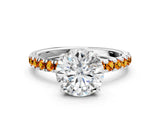 White gold Round Cut Diamond Pave Band Solitaire Ring with Round with Citrine side stone and Prong Setting_36