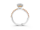 White gold Round Cut Diamond Pave Band Solitaire Ring with Round with Citrine side stone and Prong Setting_3