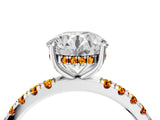 White gold Round Cut Diamond Pave Band Solitaire Ring with Round with Citrine side stone and Prong Setting_4