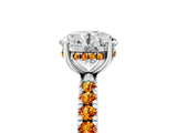 White gold Round Cut Diamond Pave Band Solitaire Ring with Round with Citrine side stone and Prong Setting_5