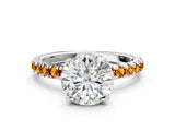 White gold Round Cut Diamond Pave Band Solitaire Ring with Round with Citrine side stone and Prong Setting_6