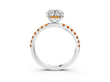 White gold Round Cut Diamond Pave Band Solitaire Ring with Round with Citrine side stone and Prong Setting_9