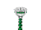 White gold Round Cut Diamond Pave Band Solitaire Ring with Round with Emerald side stone and Prong Setting_11