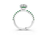 White gold Round Cut Diamond Pave Band Solitaire Ring with Round with Emerald side stone and Prong Setting_3