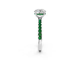 White gold Round Cut Diamond Pave Band Solitaire Ring with Round with Emerald side stone and Prong Setting_8
