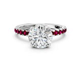 White gold Round Cut Diamond Pave Band Solitaire Ring with Round with Garnet side stone and Prong Setting_10
