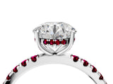 White gold Round Cut Diamond Pave Band Solitaire Ring with Round with Garnet side stone and Prong Setting_10