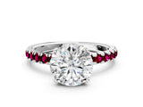 White gold Round Cut Diamond Pave Band Solitaire Ring with Round with Garnet side stone and Prong Setting_12