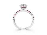 White gold Round Cut Diamond Pave Band Solitaire Ring with Round with Garnet side stone and Prong Setting_13