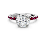 White gold Round Cut Diamond Pave Band Solitaire Ring with Round with Garnet side stone and Prong Setting_17