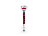 White gold Round Cut Diamond Pave Band Solitaire Ring with Round with Garnet side stone and Prong Setting_19